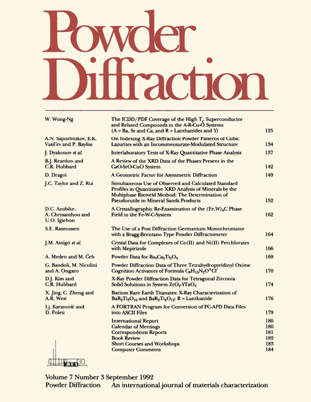 Powder Diffraction Journal Volume 7 Icdd